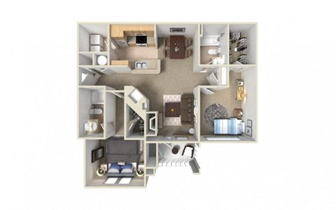 Floor plan for 2 beds, 2 baths, 1117 sqft